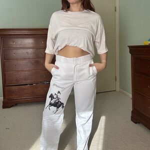 Dickies x Basketcase Collab White Pants with Graphic Design